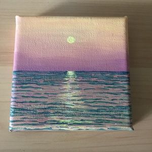 Ocean Sunset 4x4 inch acrylic painting on canvas